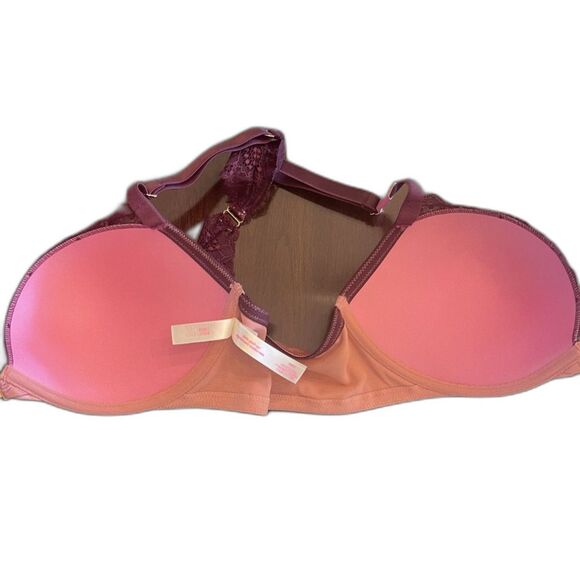 NWT PINK Womens 34DD E Push Up Bra Padded Underwire Purple Lace Pink Velvet - Picture 11 of 11